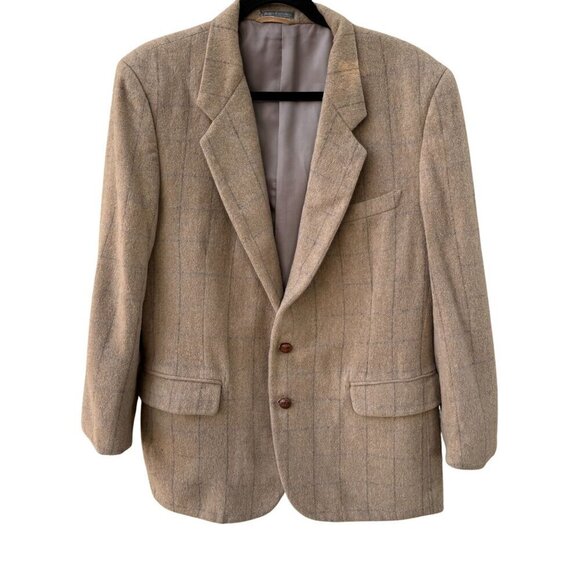 Phillipe Gabriel Designer Collection Vintage Mens Wool Taupe Plaid Blazer Jacket - Picture 1 of 11